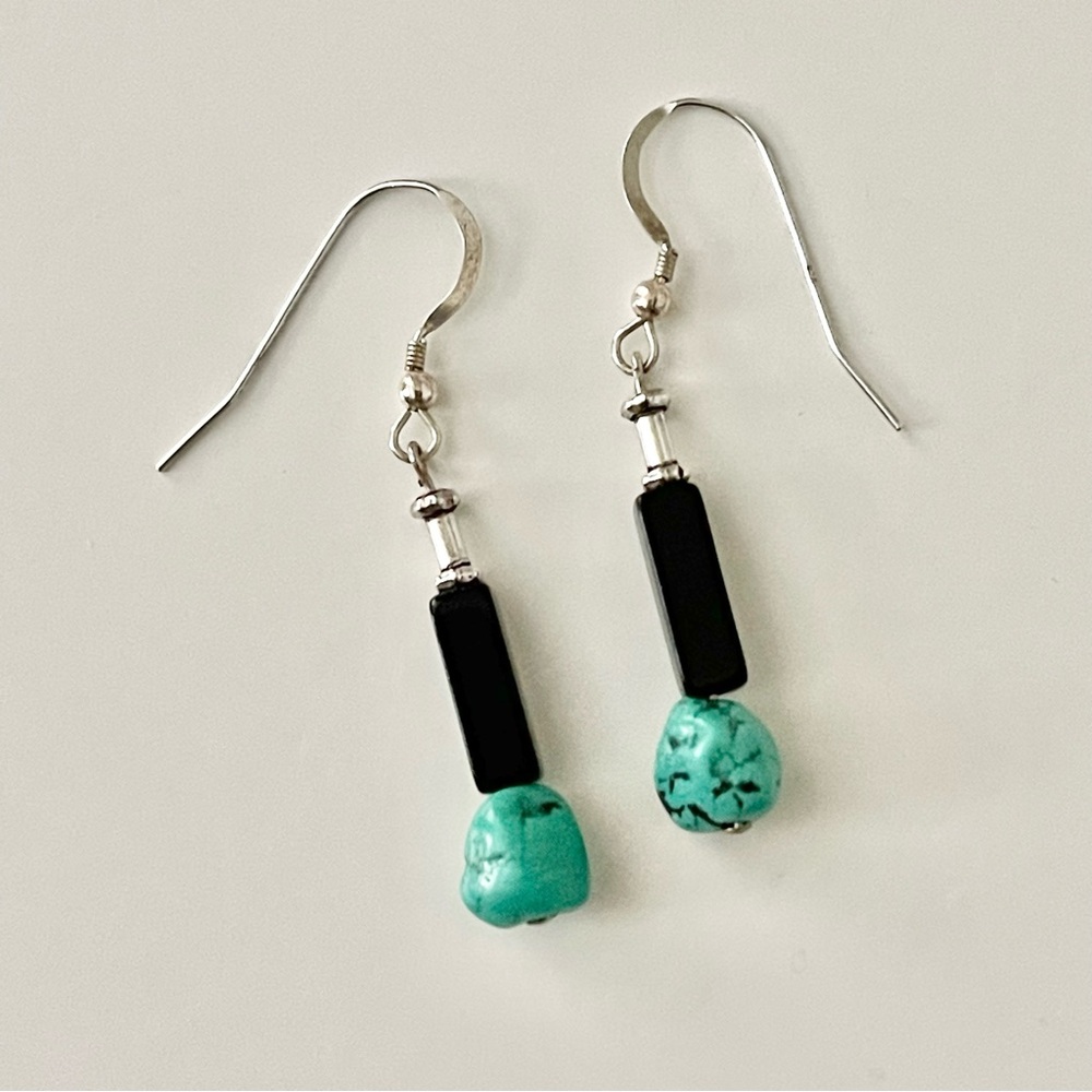 HAND CRAFTED Artisan Necklace and Earrings Sterling Silver Stone Glass Beads 17” - Picture 6 of 9